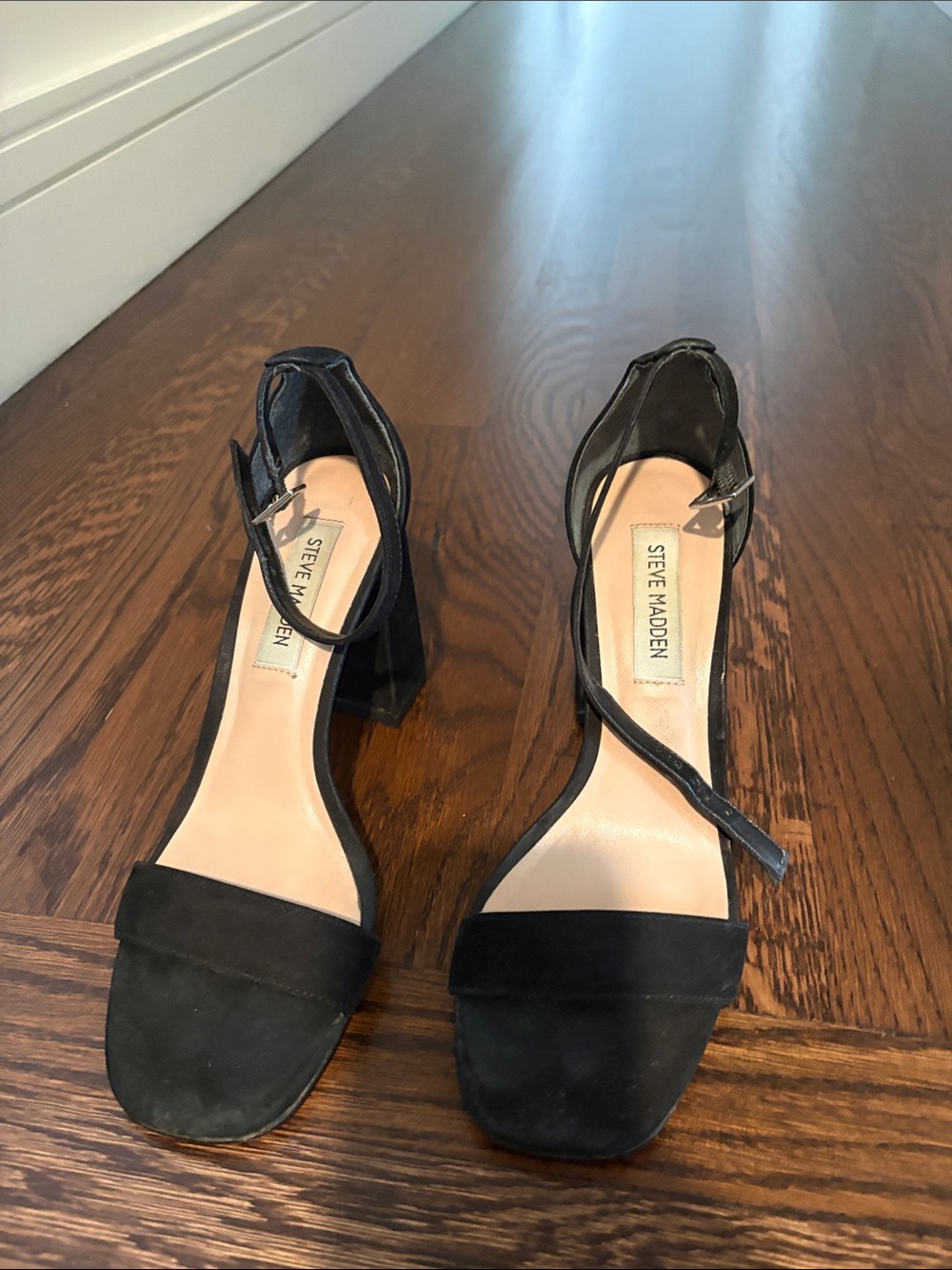 Steve Madden Black Suede Ankle-Strap Block Heels